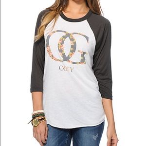 Obey Floral Baseball Tee 3/4 Sleeve Size Small